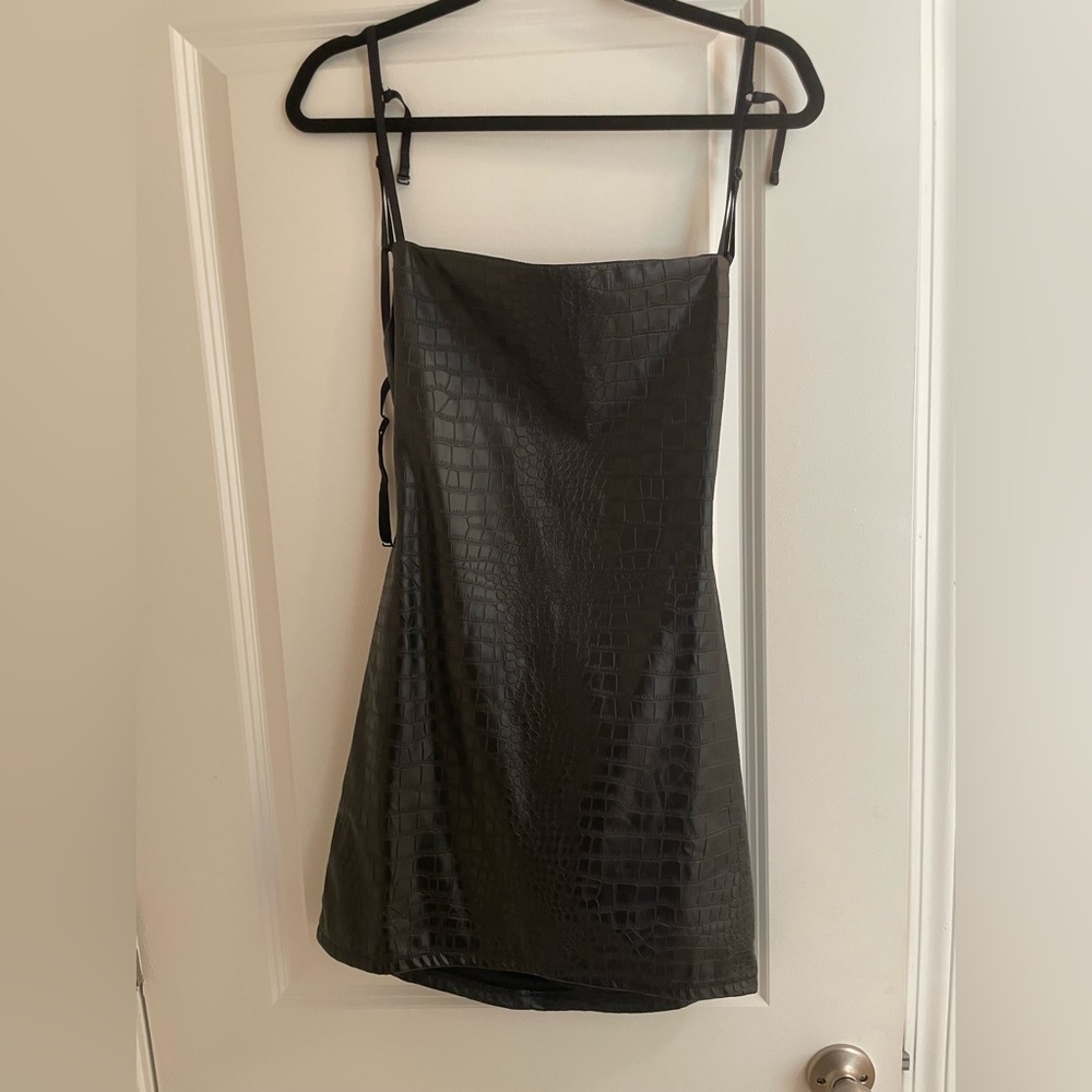 Strappy Faux Leather Mini Dress